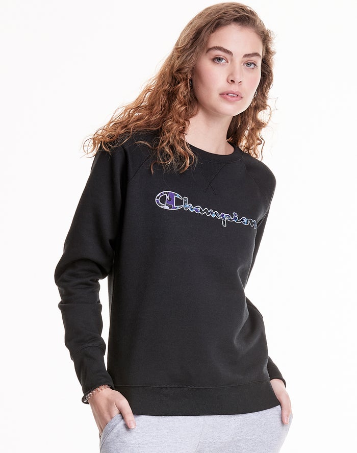 Champion Powerblend Fleece Crew Liquid Filled C Kadın Tişört Siyah ( QJZEGH218 )